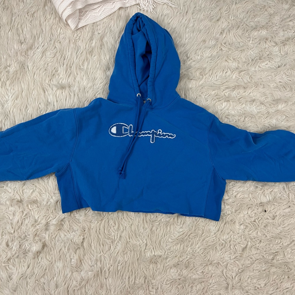 Blue Cropped Champion Hoodie
